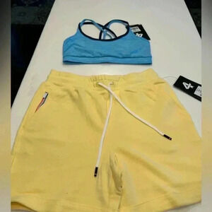 Fourlaps athletic shorts yellow & river blue sport bra size XS